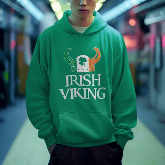 St. Patrick's Day Irish Viking Helmet Lucky Shamrocks Ireland Flag Viking Hoodie Cotton