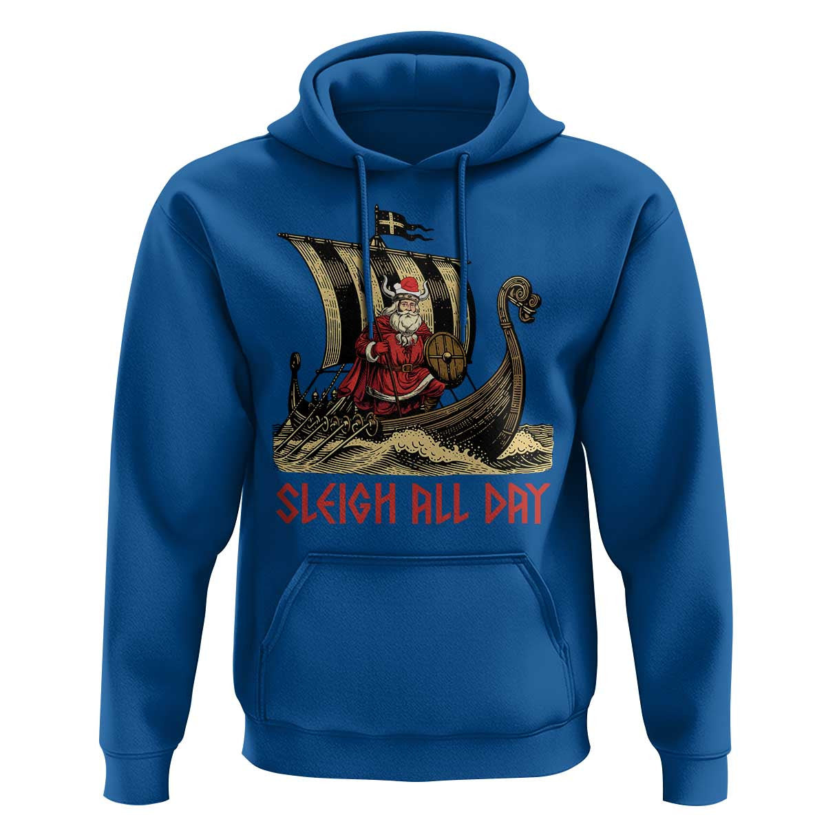 Funny Christmas Santa Sleigh All Day Xmas Pagan Norse Longship Viking Hoodie Cotton