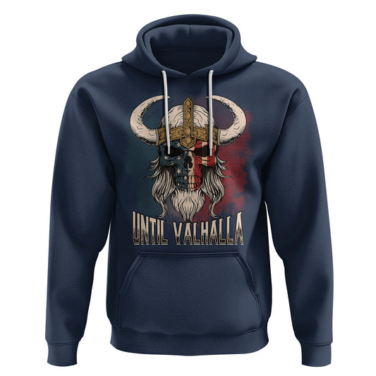 Until Valhalla US Flag Vintage Mythology Viking Hoodie Cotton