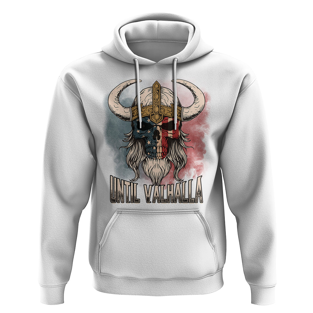 Until Valhalla US Flag Vintage Mythology Viking Hoodie Cotton