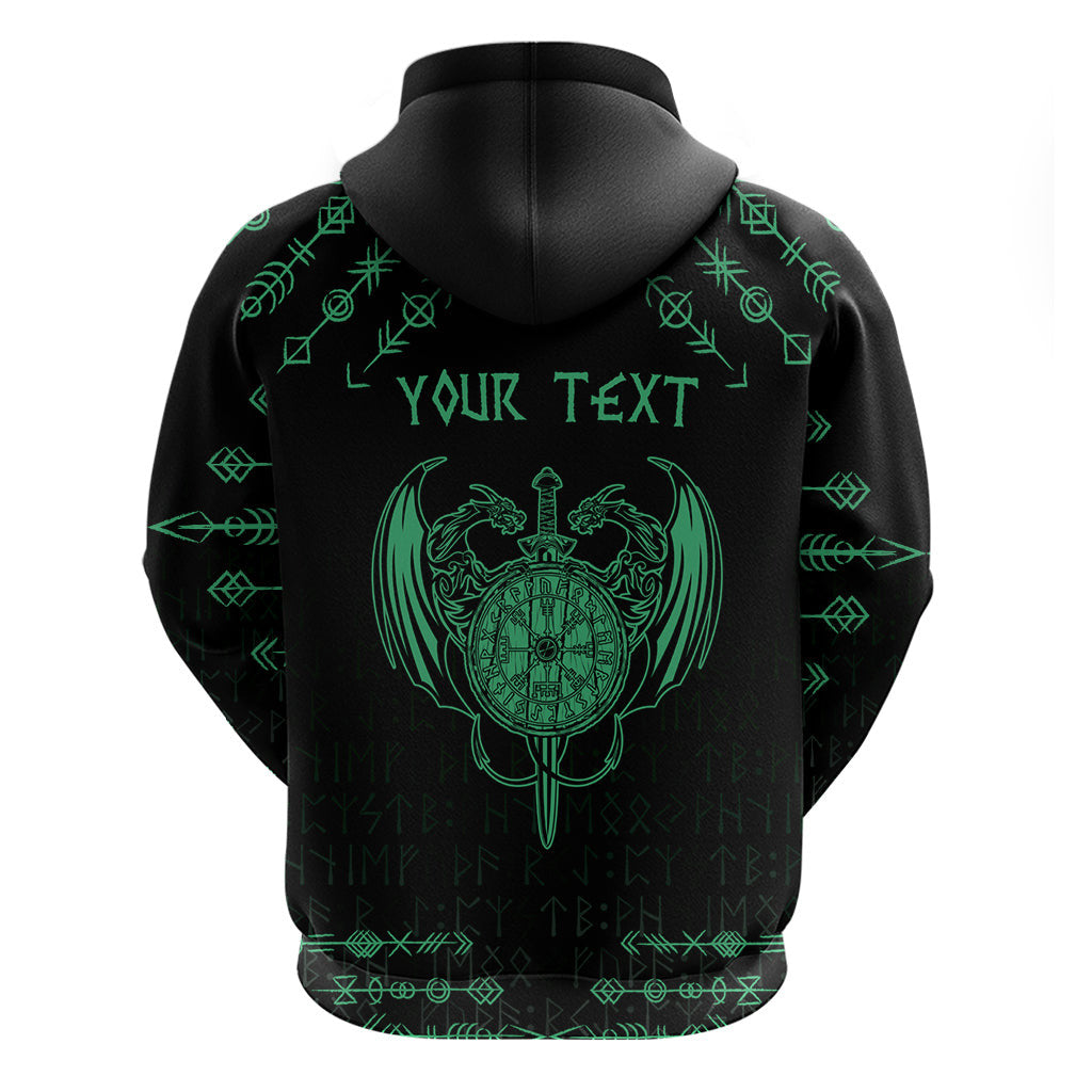 (Custom) Viking Dragon Zipper with Sword Green Scandinavian Tattoo Viking Hoodie