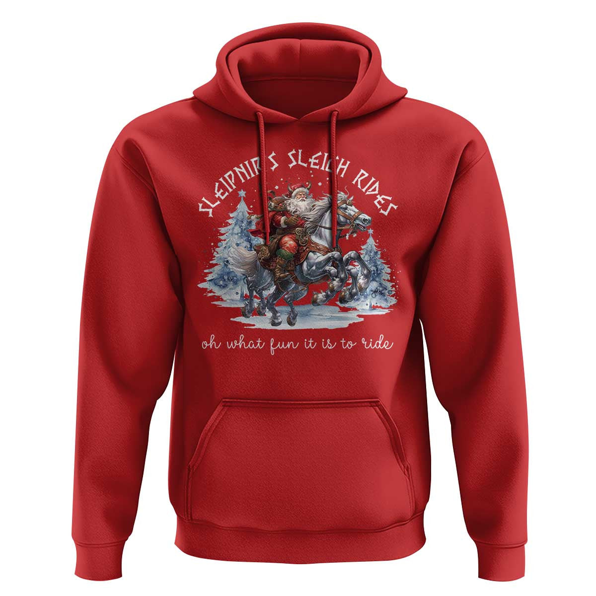 Funny Christmas Santa Sleipnir's Sleigh Rides Oh What Fun It Is To Ride Viking Hoodie Cotton