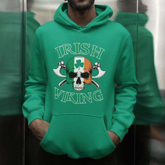St. Patrick's Day Irish Viking Skull Lucky Shamrocks Ireland Flag Viking Hoodie Cotton
