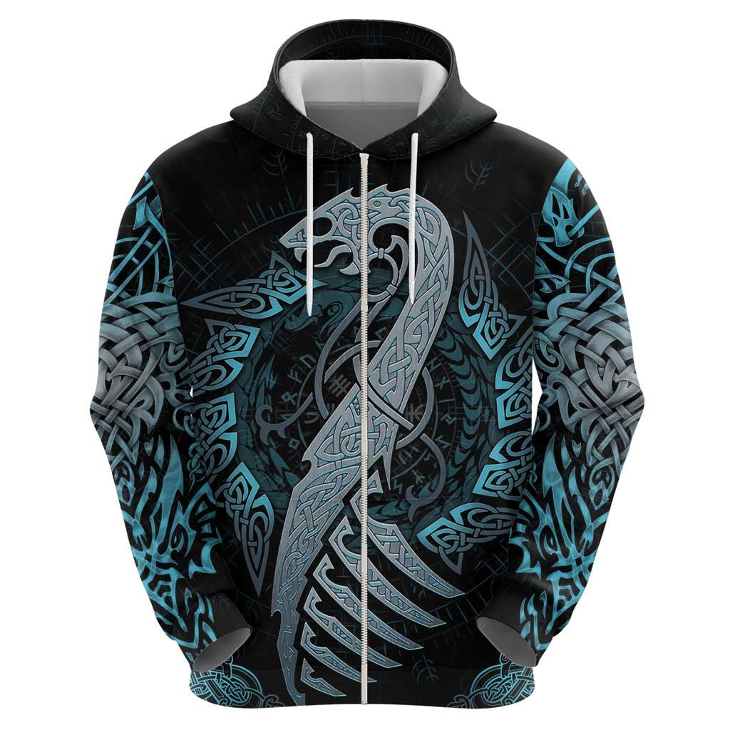 Dragon Viking With Runes Blue Black Viking Hoodie
