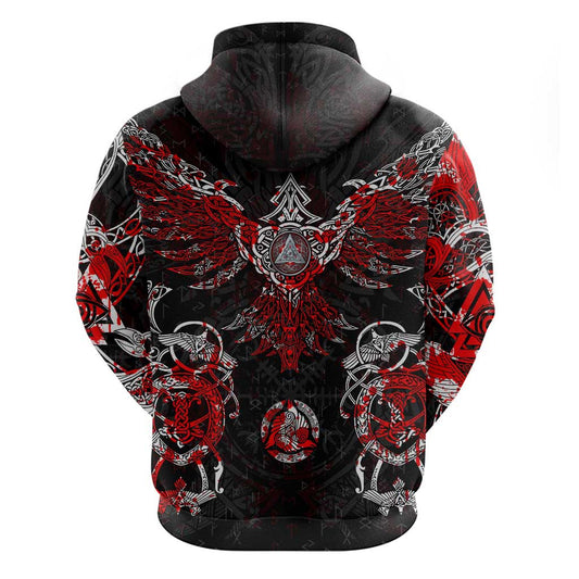 Raven And Norse Runes Zipper Viking Viking Hoodie