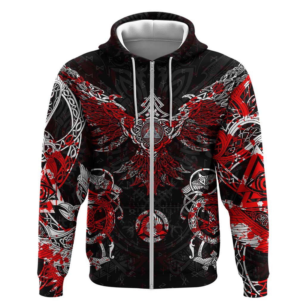 Raven And Norse Runes Zipper Viking Viking Hoodie