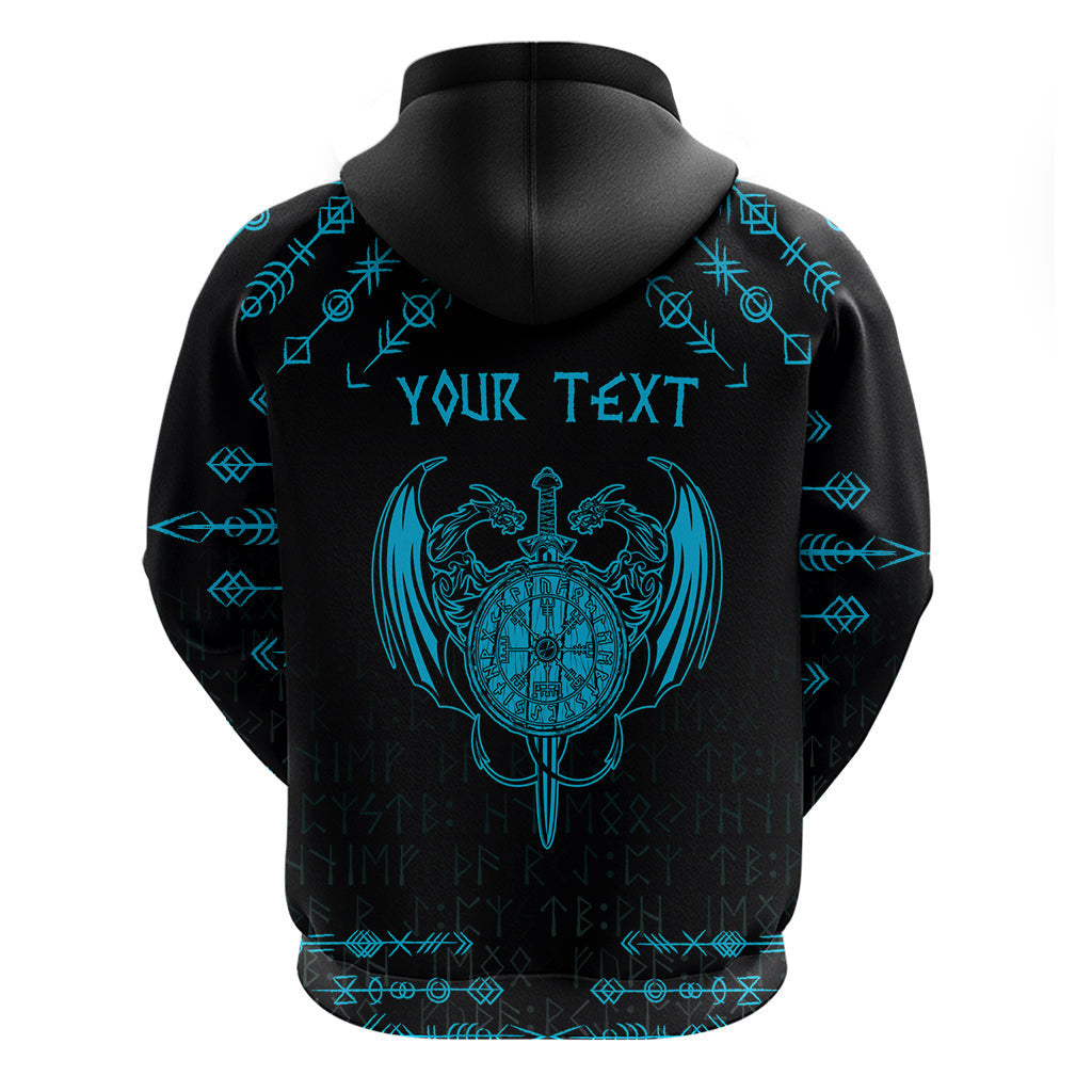 (Custom) Viking Dragon with Sword Blue Scandinavian Tattoo Viking Hoodie
