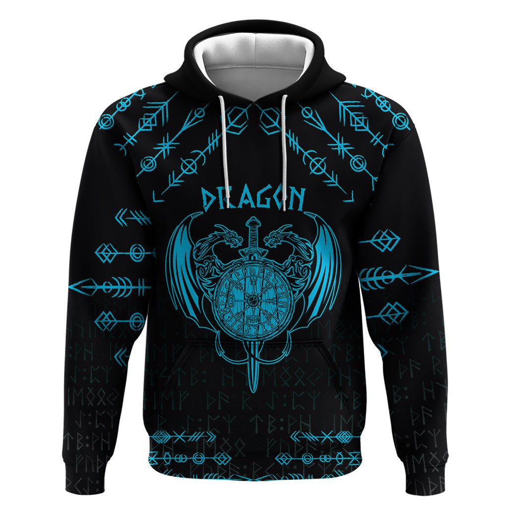 (Custom) Viking Dragon with Sword Blue Scandinavian Tattoo Viking Hoodie