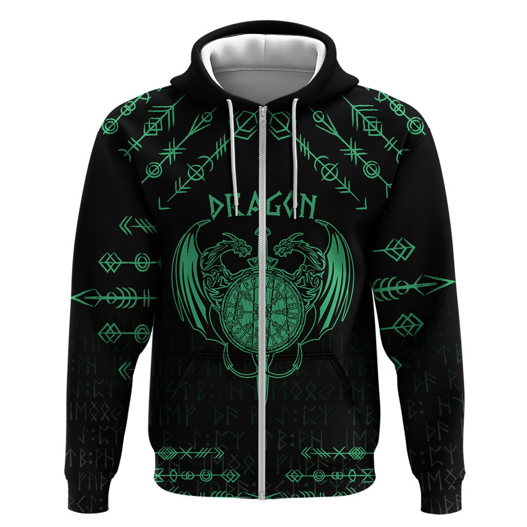 (Custom) Viking Dragon with Sword Green Scandinavian Tattoo Viking Hoodie