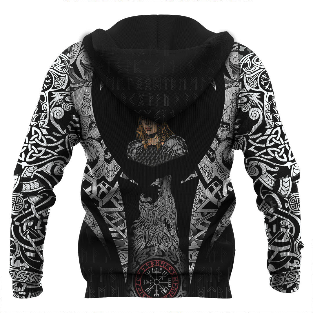 Woman In Metal Armor And Helmet Viking Hoodie