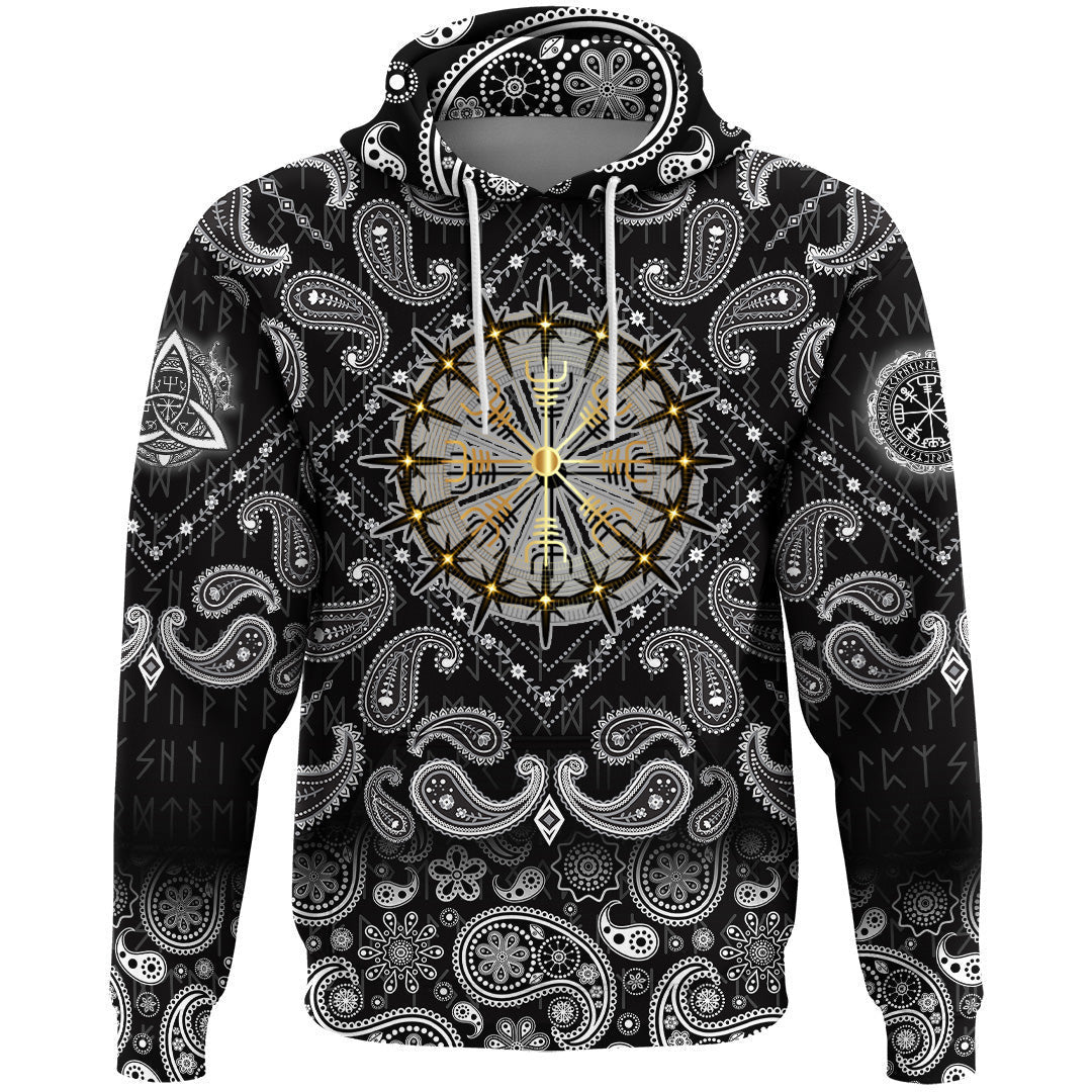 Helm Of Awe Icelandic Magical Stave With Bandana Paisley Style Viking Hoodie
