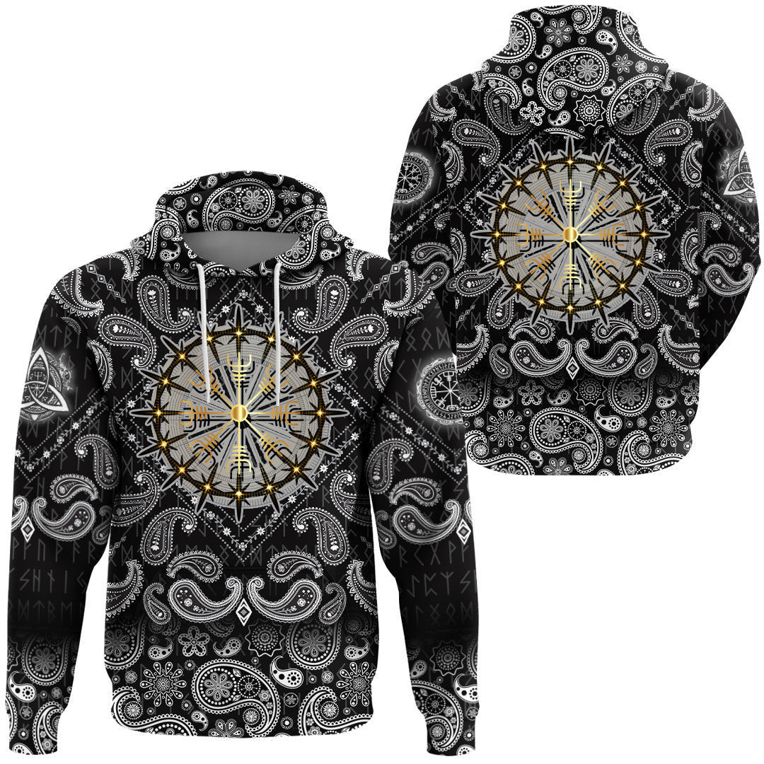 Helm Of Awe Icelandic Magical Stave With Bandana Paisley Style Viking Hoodie