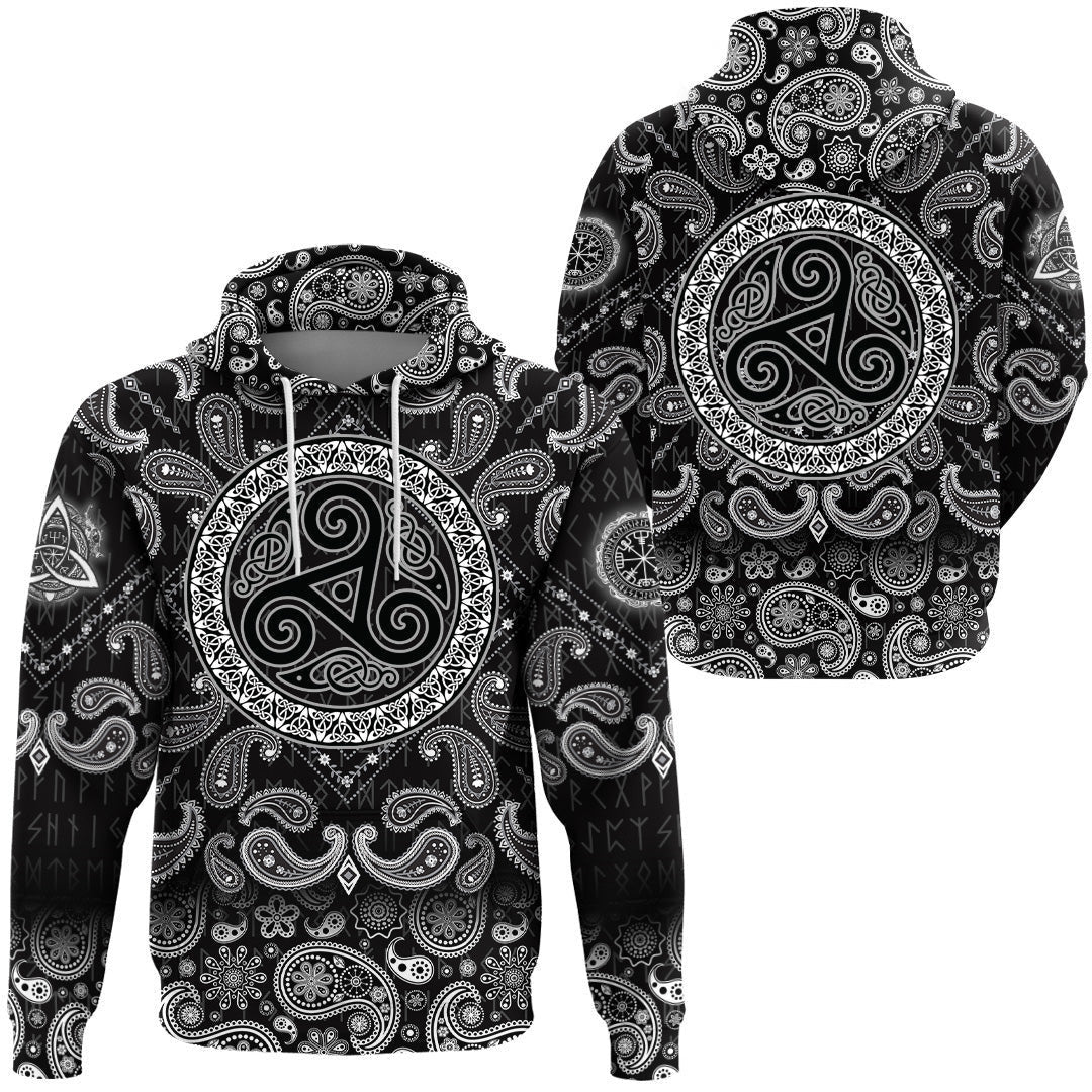 Celtic The Triskele With Bandana Paisley Style Viking Hoodie