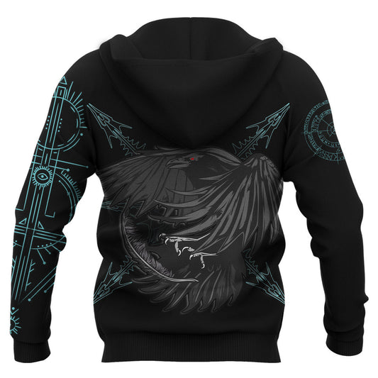Skull And Raven Rune Viking Hoodie Zipper