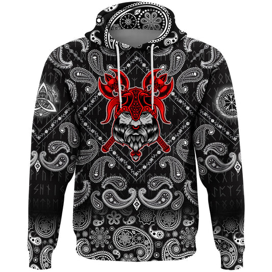 Head On Black With Bandana Paisley Style Viking Hoodie