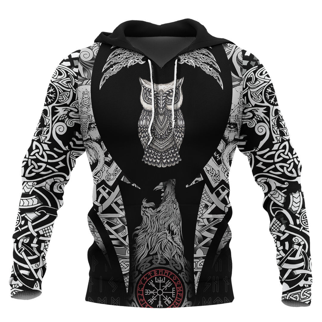 Scandinavian Owl Viking Hoodie