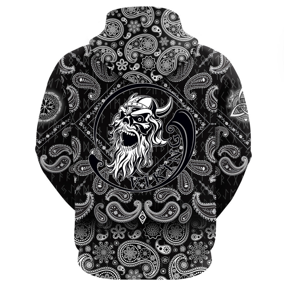Ancient Warrior Skull With Bandana Paisley Style Viking Hoodie