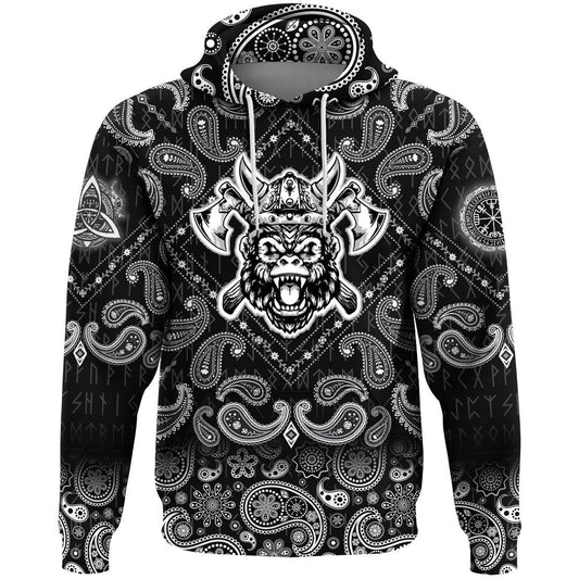 Gorillhead With Helmet And Axe With Bandana Paisley Style Viking Hoodie