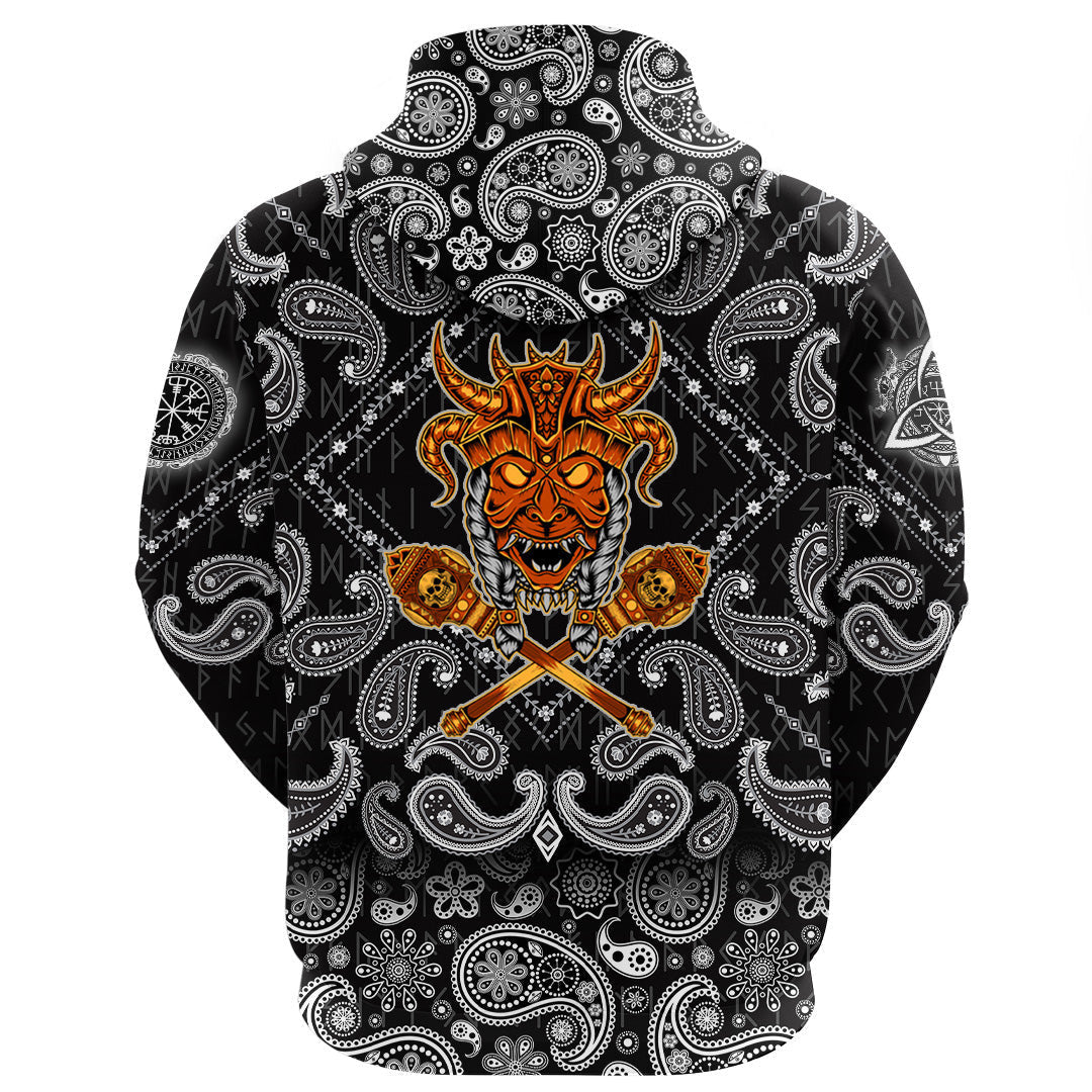 Head Skull With Bandana Paisley Style Viking Hoodie