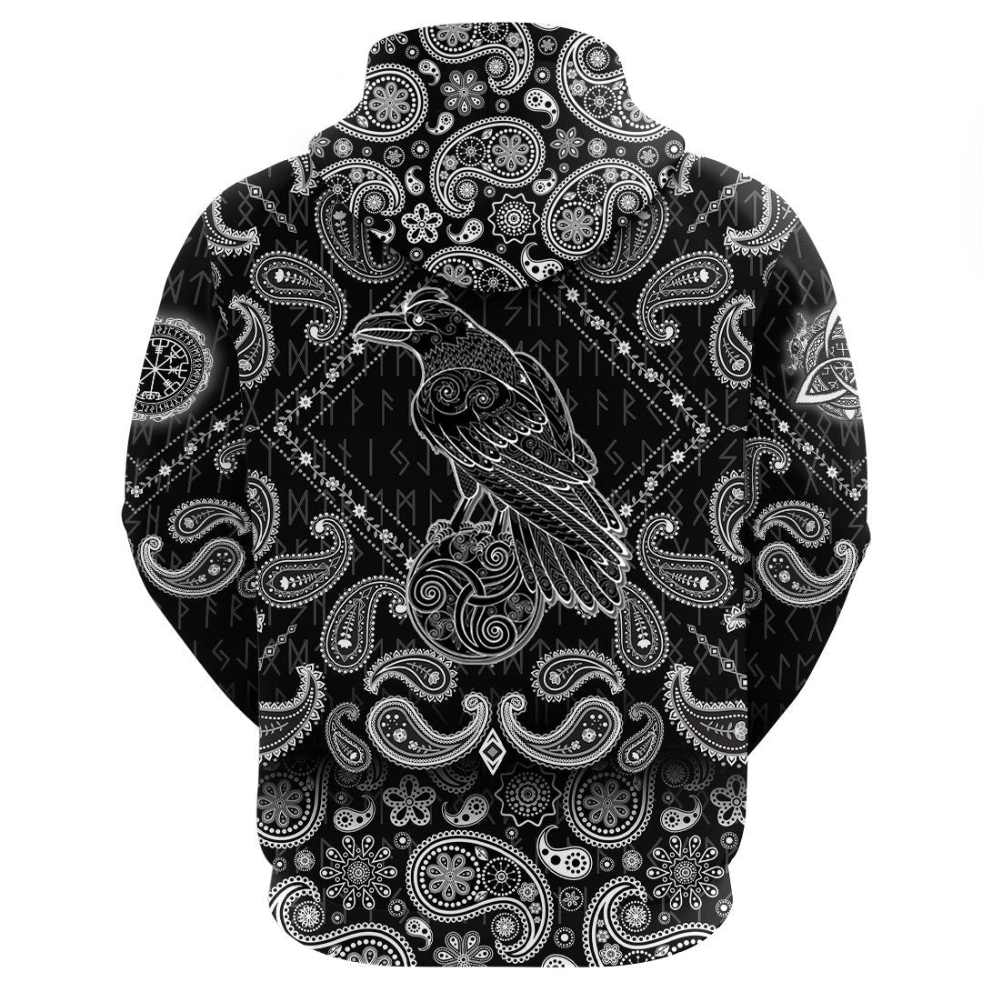 Magic Fairyland Crow From Ancient Celtic Legend With Bandana Paisley Style Viking Hoodie