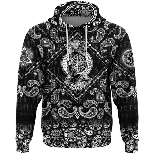 Huginn And Muninn With Bandana Paisley Style Viking Hoodie