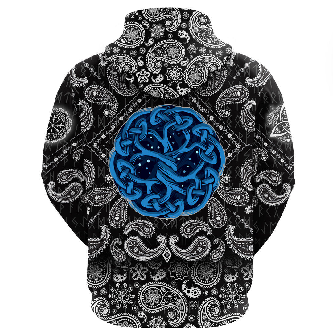 Celtic Tree Of Life Yggdrasil Mystic Night With Bandana Paisley Style Viking Hoodie