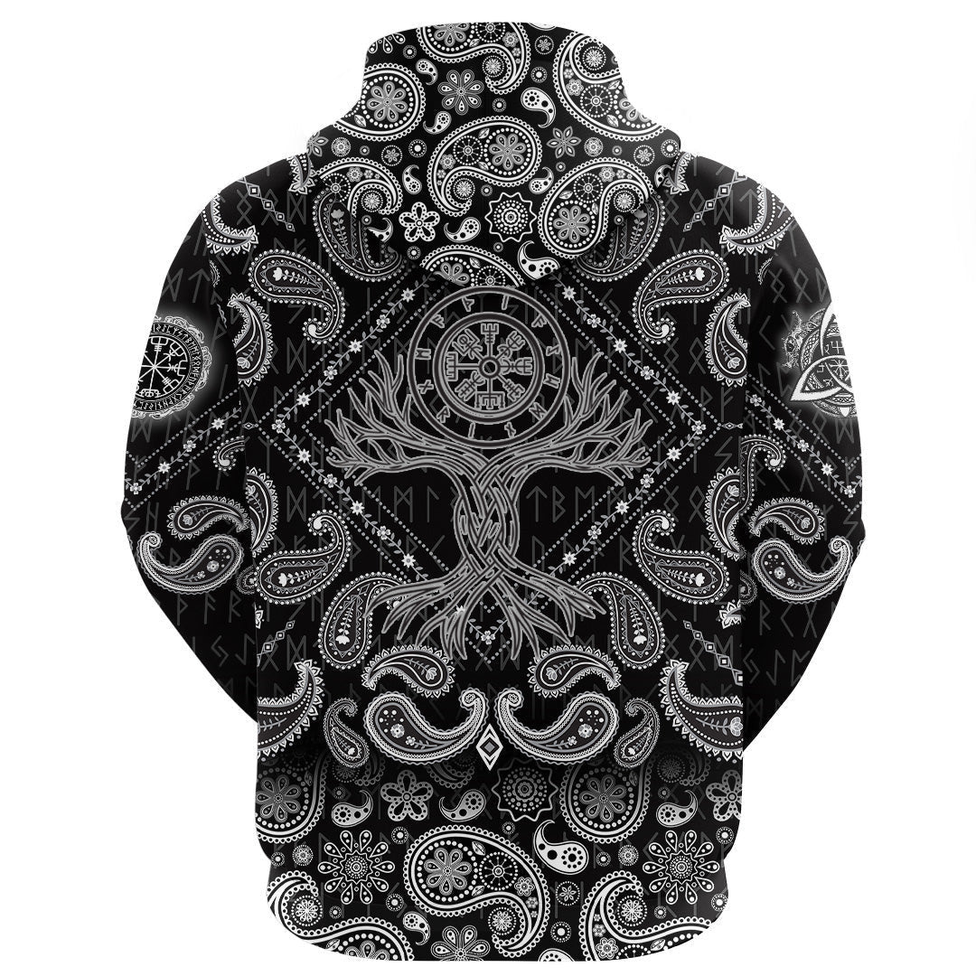 Celtic Tree Of Life Vegvisir With Bandana Paisley Style Viking Hoodie