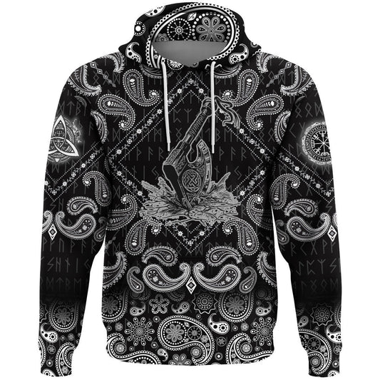 Axe In The Celtic Art Thors Hammer Axe Viking With Bandana Paisley Style Viking Hoodie
