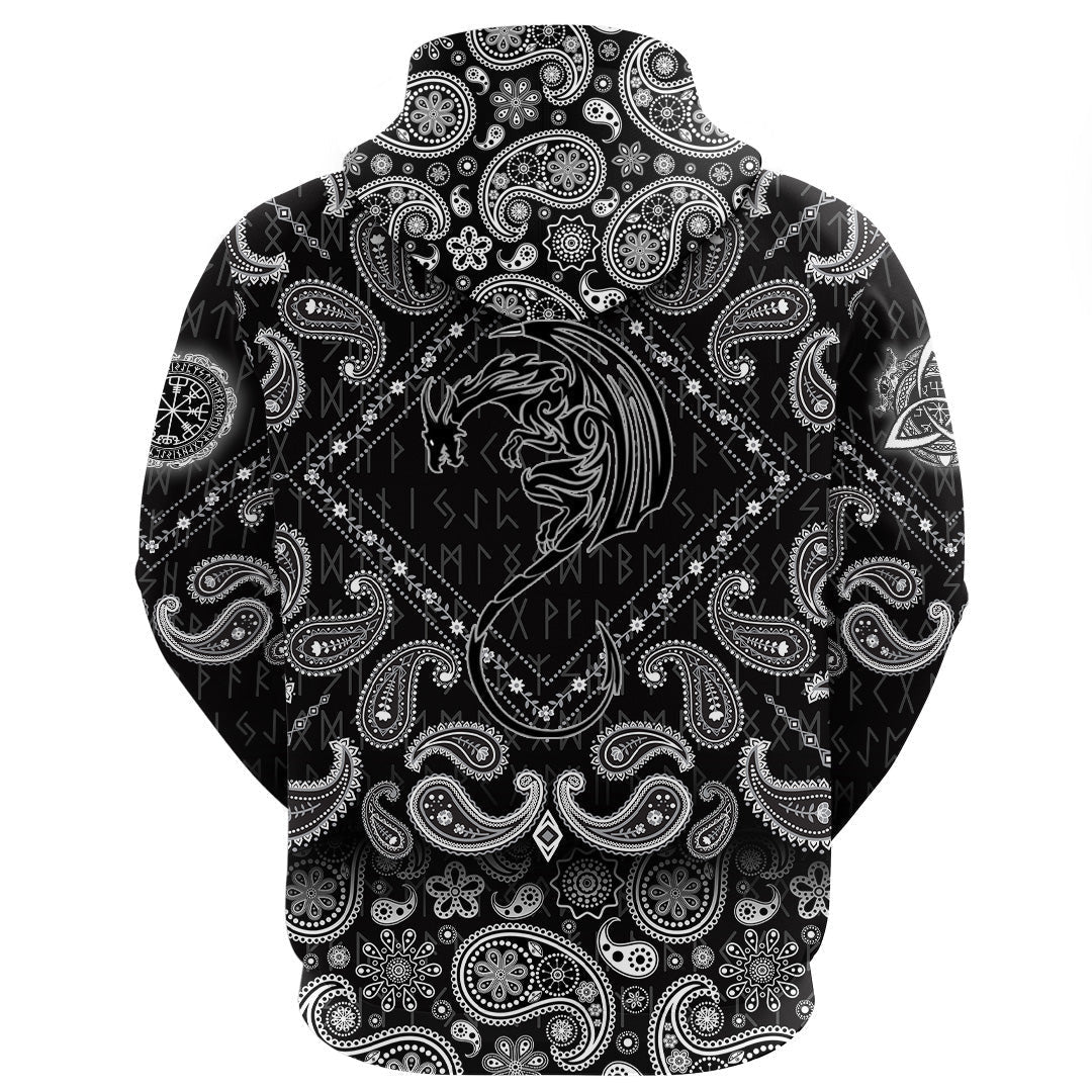 Black Winged Dragon Spirit Of Celts With Bandana Paisley Style Viking Hoodie