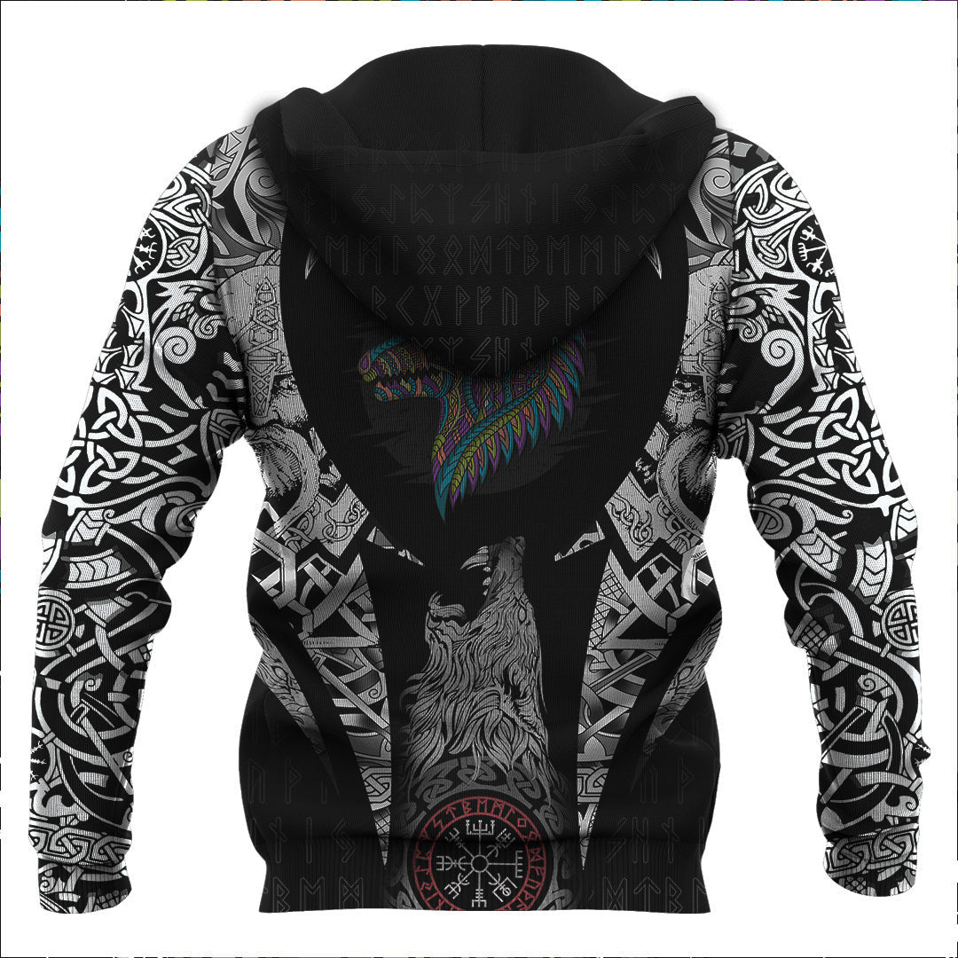Stylized Dog In Ethnic Dark Viking Hoodie