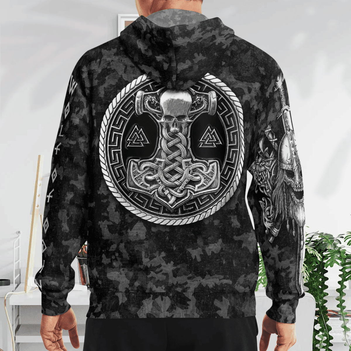 Fenrir Wolf And Hammer Viking Hoodie
