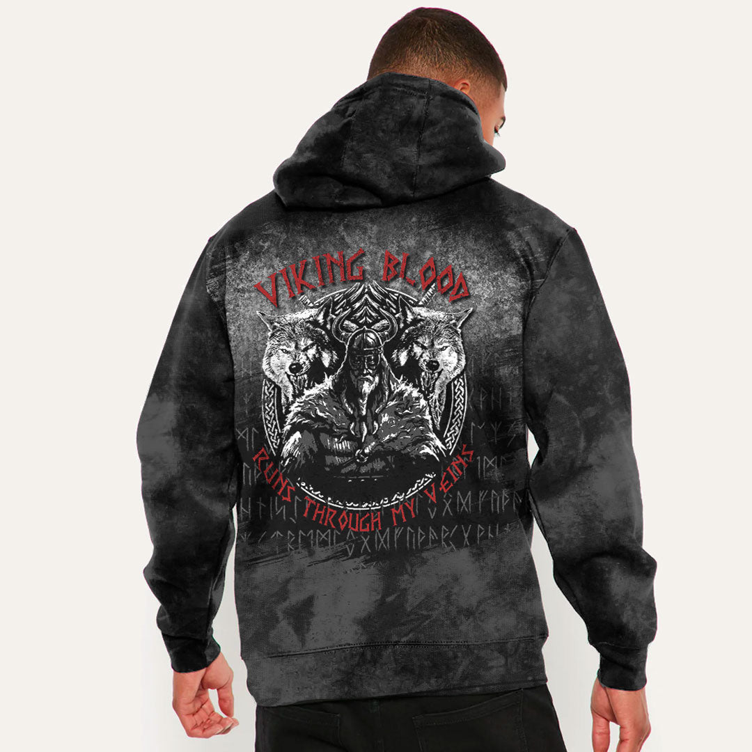 Odin Geri And Freki Wolfs Viking Blood Runs Through My Veins Viking Hoodiea7