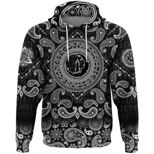 Old Scandinavian Runic Grunge Letters With Bandana Paisley Style Viking Hoodie