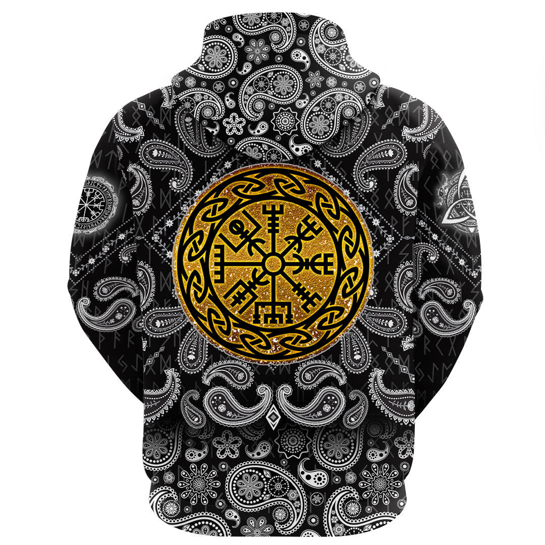 Golden Vegvisir With Bandana Paisley Style Viking Hoodie