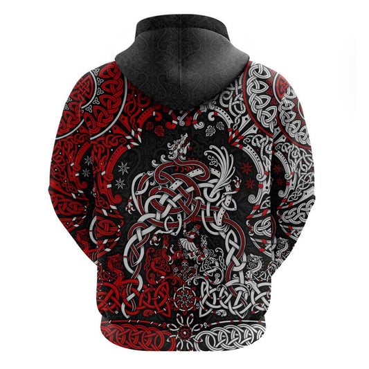 Viking Warrior And Viking Dragons Zipper Viking Hoodie