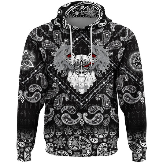 God Odin With Two Ravens With Bandana Paisley Style Viking Hoodie