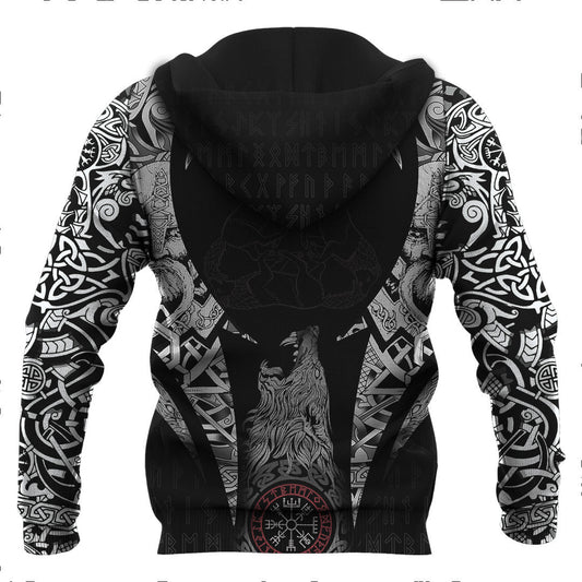 Three Wolves Fantasy Ornament Black And White Viking Hoodie