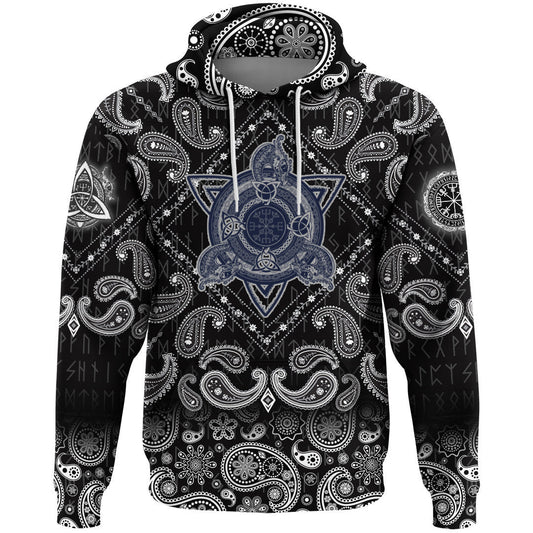 Celtic Knot Tattoo Art And Helm Of Awe With Bandana Paisley Style Viking Hoodie