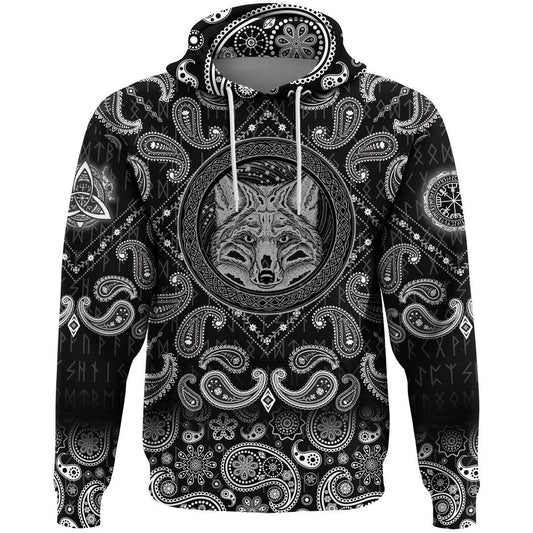 Celtic Fox With Bandana Paisley Style Viking Hoodie