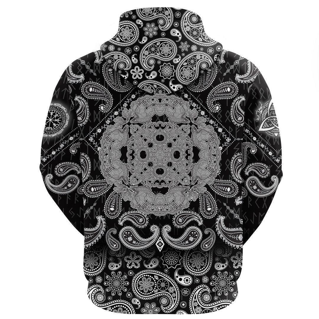Celtic Symbol Ravens Cross Mandala With Bandana Paisley Style Viking Hoodie