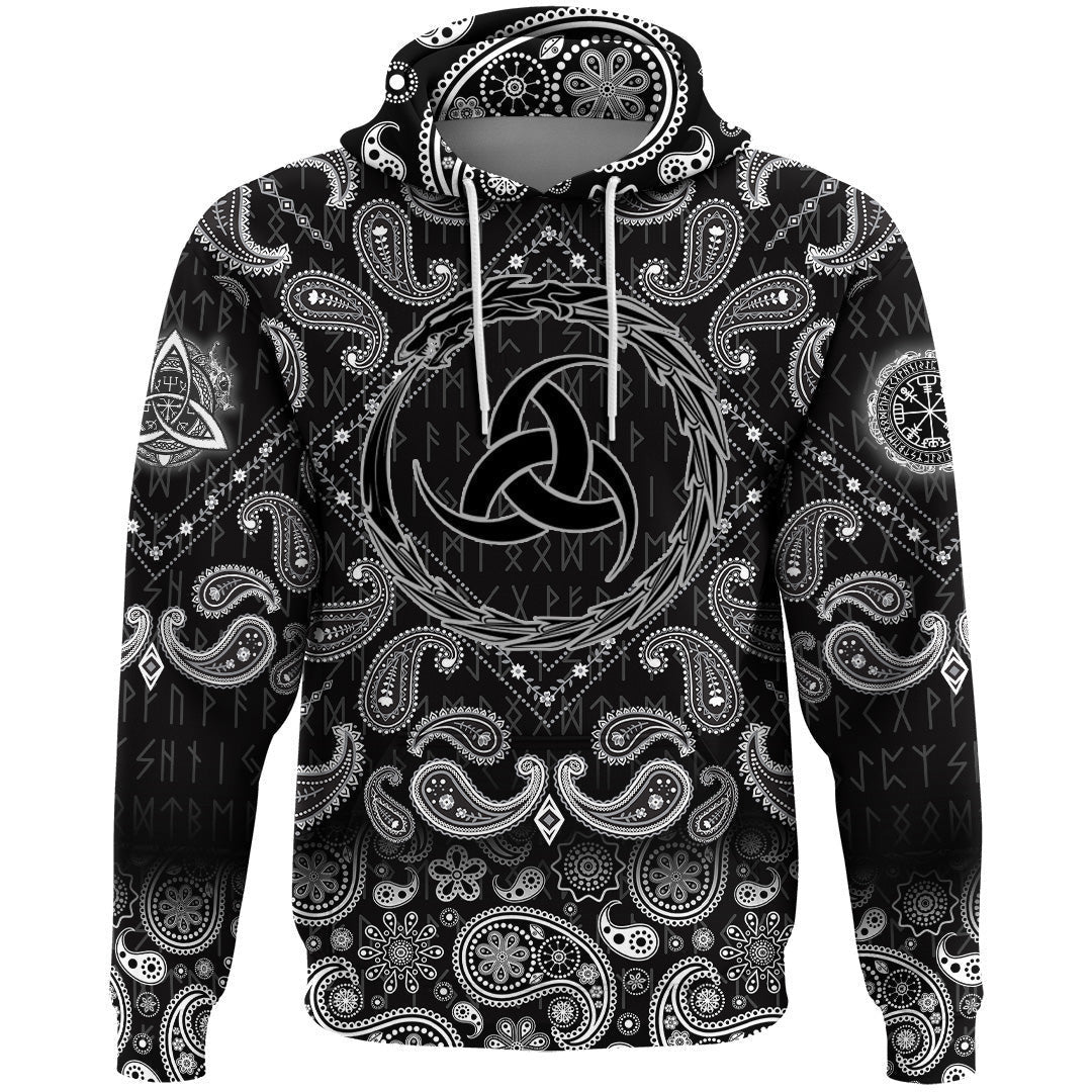 Dragon Triple Horn With Bandana Paisley Style Viking Hoodie