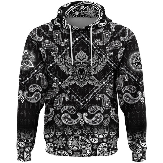 Black Raven With Bandana Paisley Style Viking Hoodie