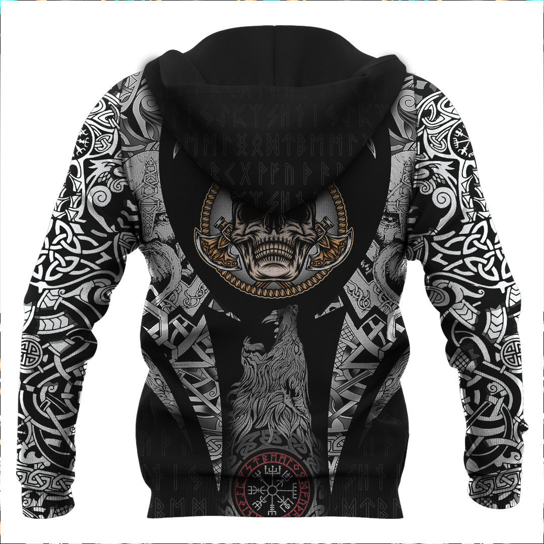 King Skull With Axe Viking Hoodie
