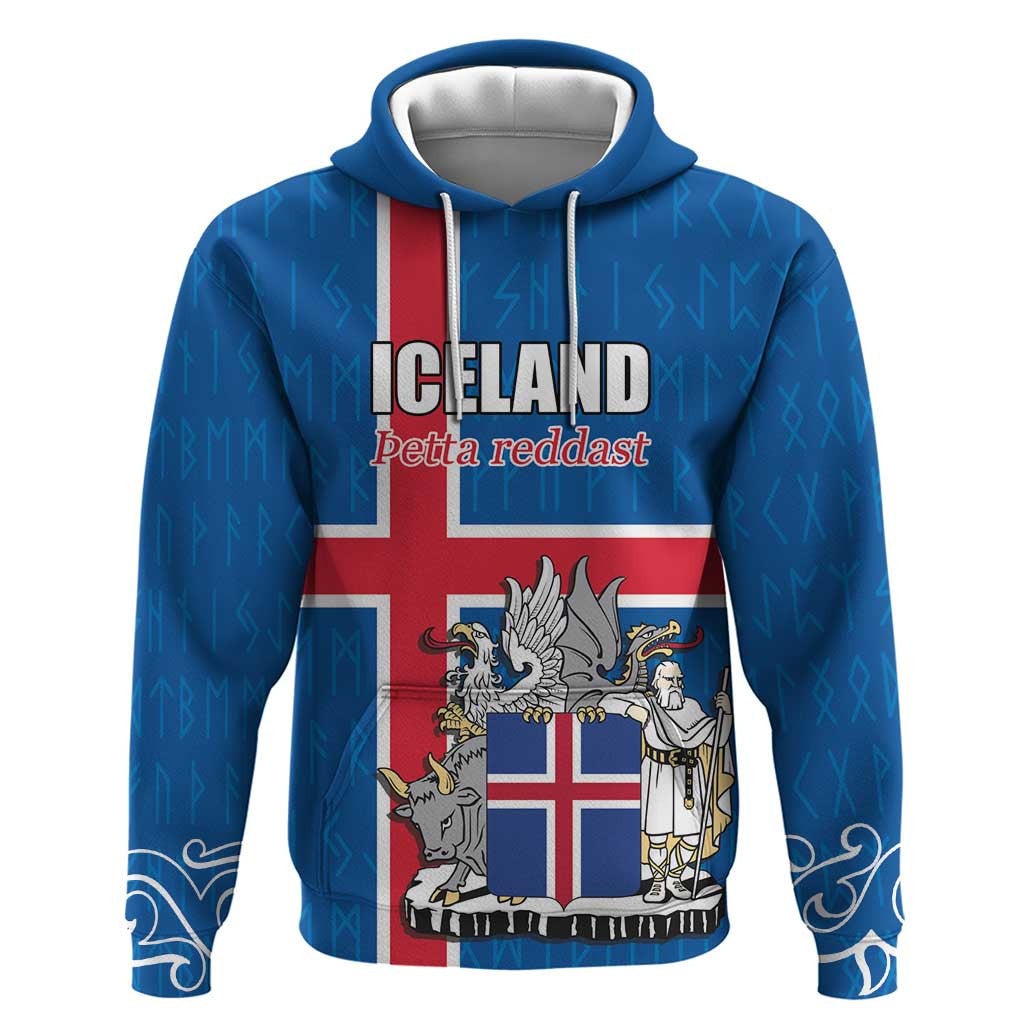 (Custom) Iceland Coat of Arms Zipper Runic Alphabet Viking Runes Pattern Viking Hoodie