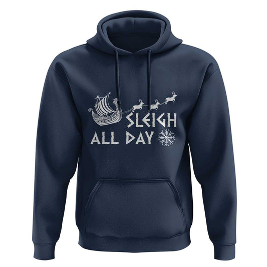 Christmas Sleigh All Day Reindeers Longships Viking Hoodie Cotton