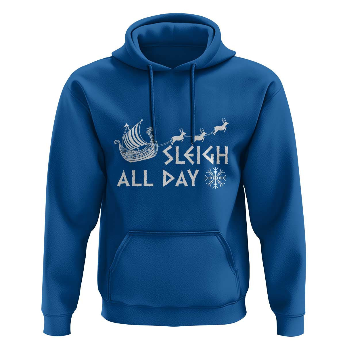 Christmas Sleigh All Day Reindeers Longships Viking Hoodie Cotton
