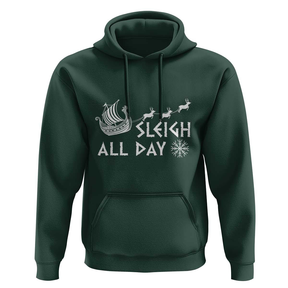 Christmas Sleigh All Day Reindeers Longships Viking Hoodie Cotton