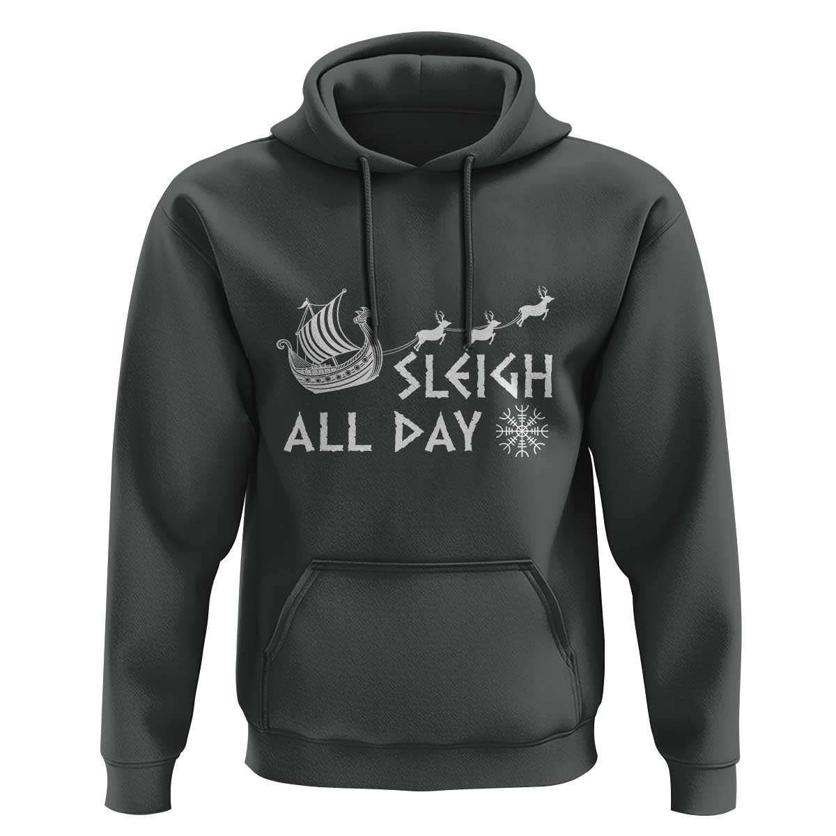 Christmas Sleigh All Day Reindeers Longships Viking Hoodie Cotton