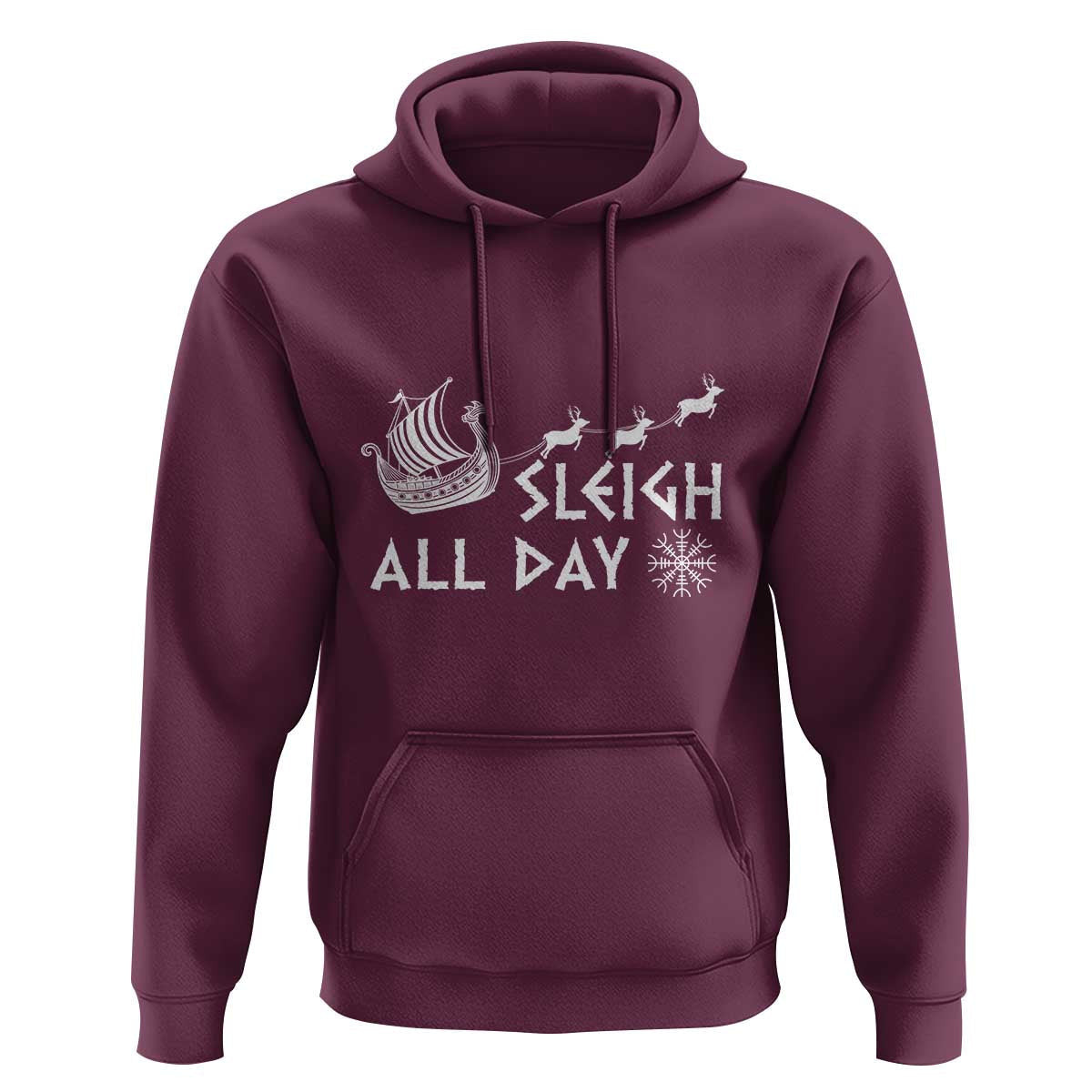 Christmas Sleigh All Day Reindeers Longships Viking Hoodie Cotton