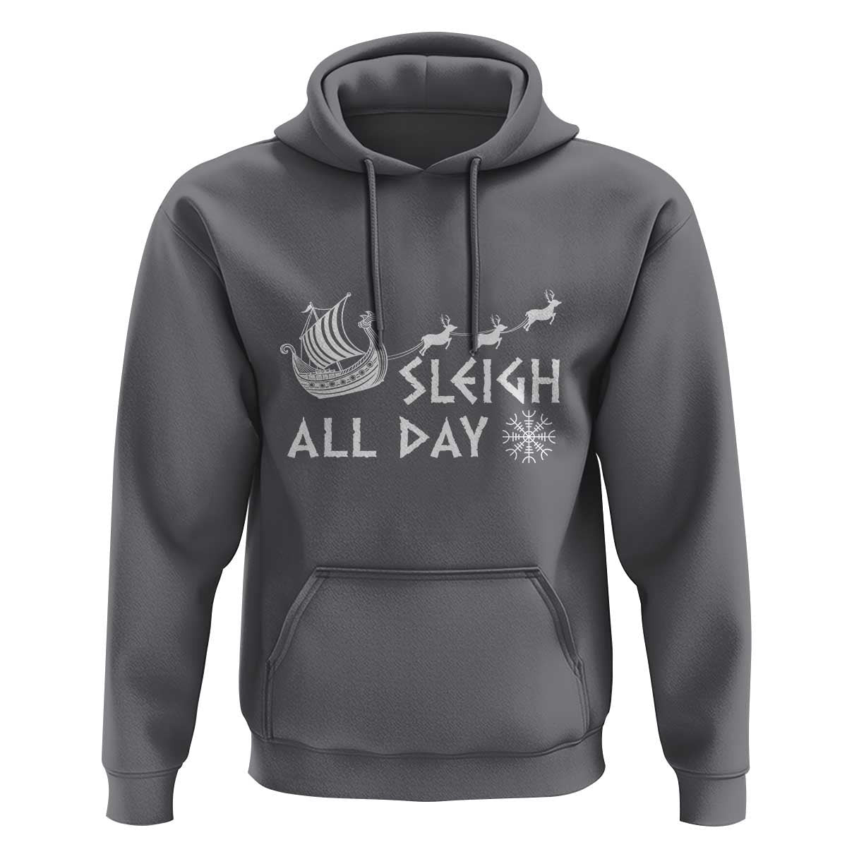 Christmas Sleigh All Day Reindeers Longships Viking Hoodie Cotton
